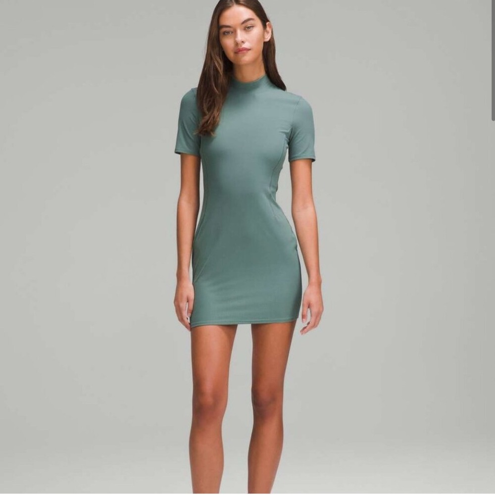 Lululemon All Aligned Ribbed Long Sleeve Dress Size 10 Medium Forest Green‎